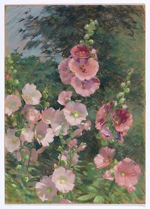Artwork Title: Hollyhocks in the Sunshine