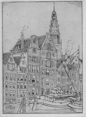 Artwork Title: Amsterdam, Damrak with the Oude Kerk in the background