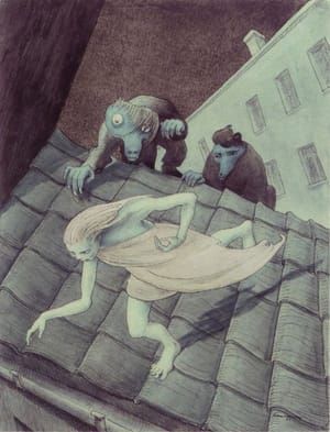 Artwork Title: Escaping over the Roof