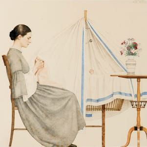 Artwork Title: Delfina Sitting Next to Sylvie in Her Cradle