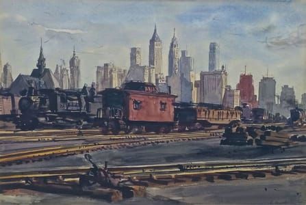 Artwork Title: Railroad Yards With New York Skyline