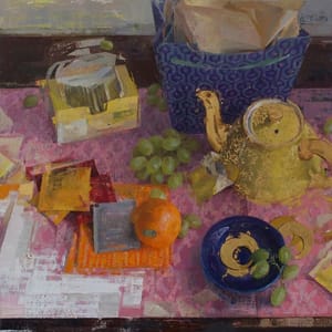 Artwork Title: Grandma's Teapot Oil and gold leaf on panel