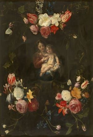 Artwork Title: Guirnalda Con La Virgen Y El Niño