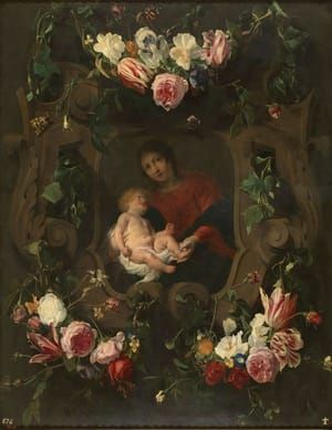 Artwork Title: Guirnalda Con La Virgen Y El Niño
