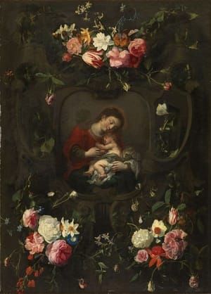 Artwork Title: Guirnalda Con La Virgen Y El Niño