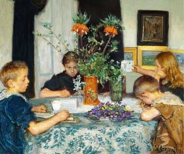 Artwork Title: Children Painting Spring Flowers