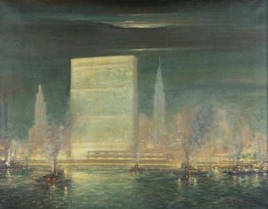Artwork Title: UN at Night with the East River