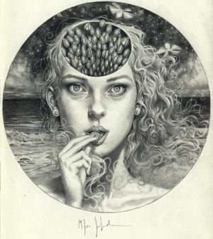 Artwork Title: Girl With Raspberry And Beetle Swarm