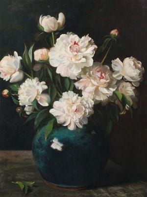 Artwork Title: Peonies in a Blue Vase