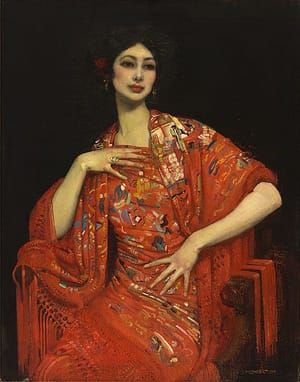 Artwork Title: The Red Shawl  Alternative title: Olave Cunninghame Graham