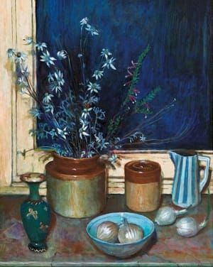 Artwork Title: Still Life, Flannel Flowers and Onions
