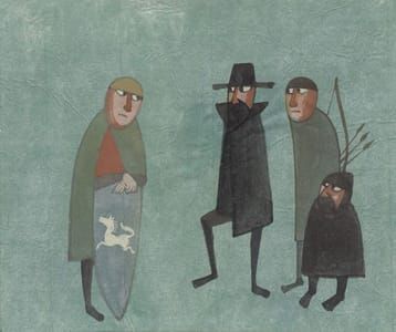 Artwork Title: Meeting of Éomer with Aragorn, Legolas and Gimli