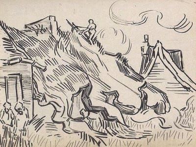 Artwork Title: Cottages with Thatched Roofs and Figures