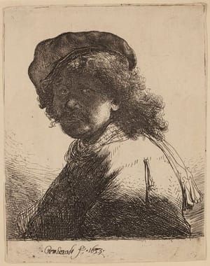 Artwork Title: Self Portrait in a Cap and Scarf with the Face Dark: Bust