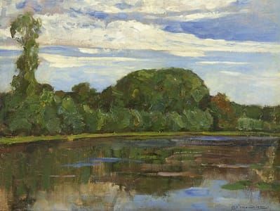 Artwork Title: Boerderij Geinrust achter bomenrij aan het Gein (Geinrust Farm behind Row of Trees on the Gein)