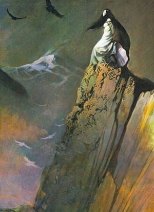 Artwork Title: Cover art detail for Joy Chant's 'Red Moon and Black Mountain'