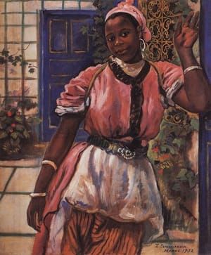 Artwork Title: Moroccan woman in pink dress. Marrakech