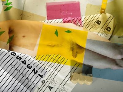 Artwork Title: Fuschia, Yellow, Green, Blue, Numbers, Body, Cement, Paper