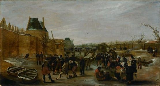 Artwork Title: Frolicking on a Frozen Canal in a Town