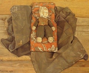Artwork Title: Pop op rood kussentje (Doll on a Red Pillow)
