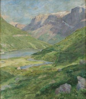 Artwork Title: Fjällandskap med älv. (Mountain Landscape with River)