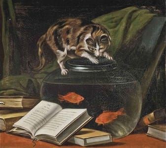Artwork Title: Nature morte au chat et poissons (Ode on the Death of a Favorite Cat Drowned in a Tub of Goldfishes)