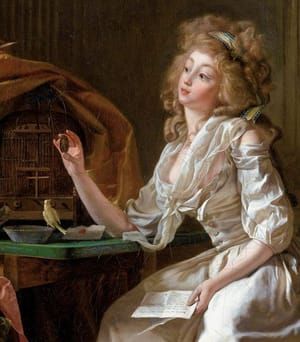 Artwork Title: Elégante regardant un portrait miniature