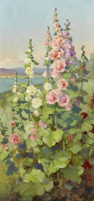 Artwork Title: Hollyhocks