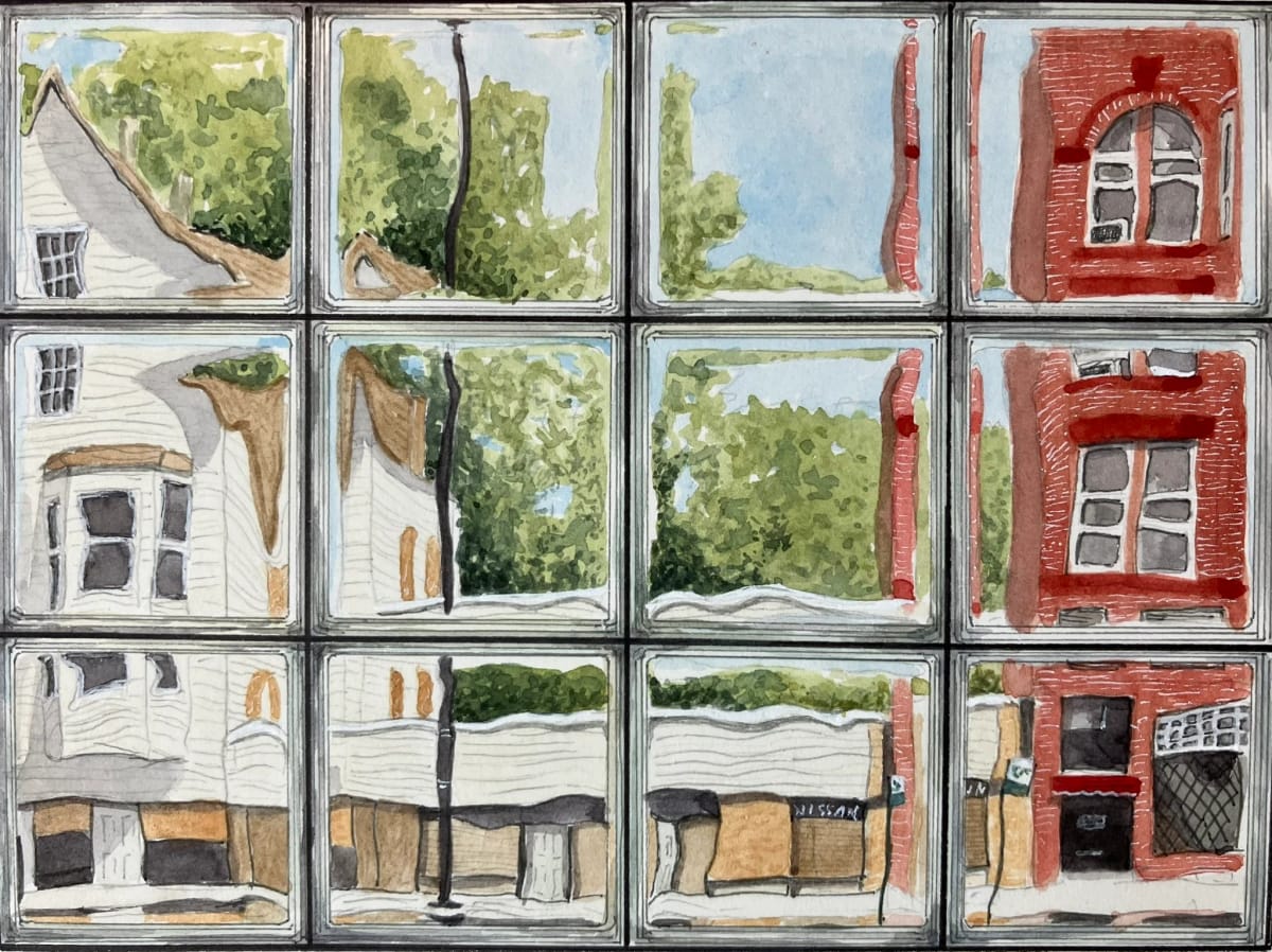 Artwork Title: 3500 & 3504 W North Ave, Chicago, through a glass block window